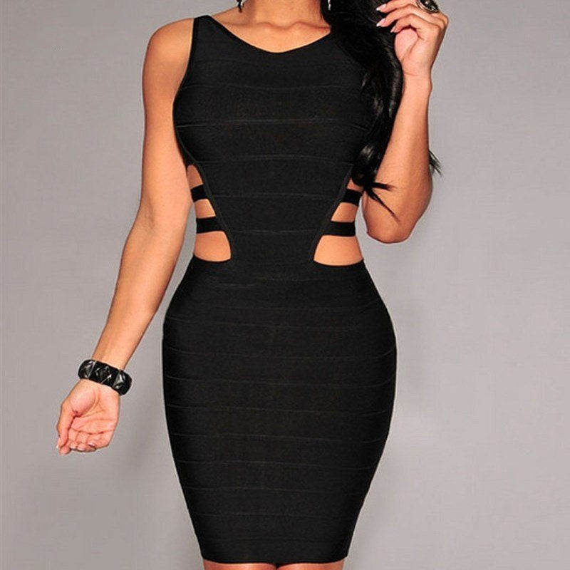 Robe Bandage Noire Sexy Sans Manches