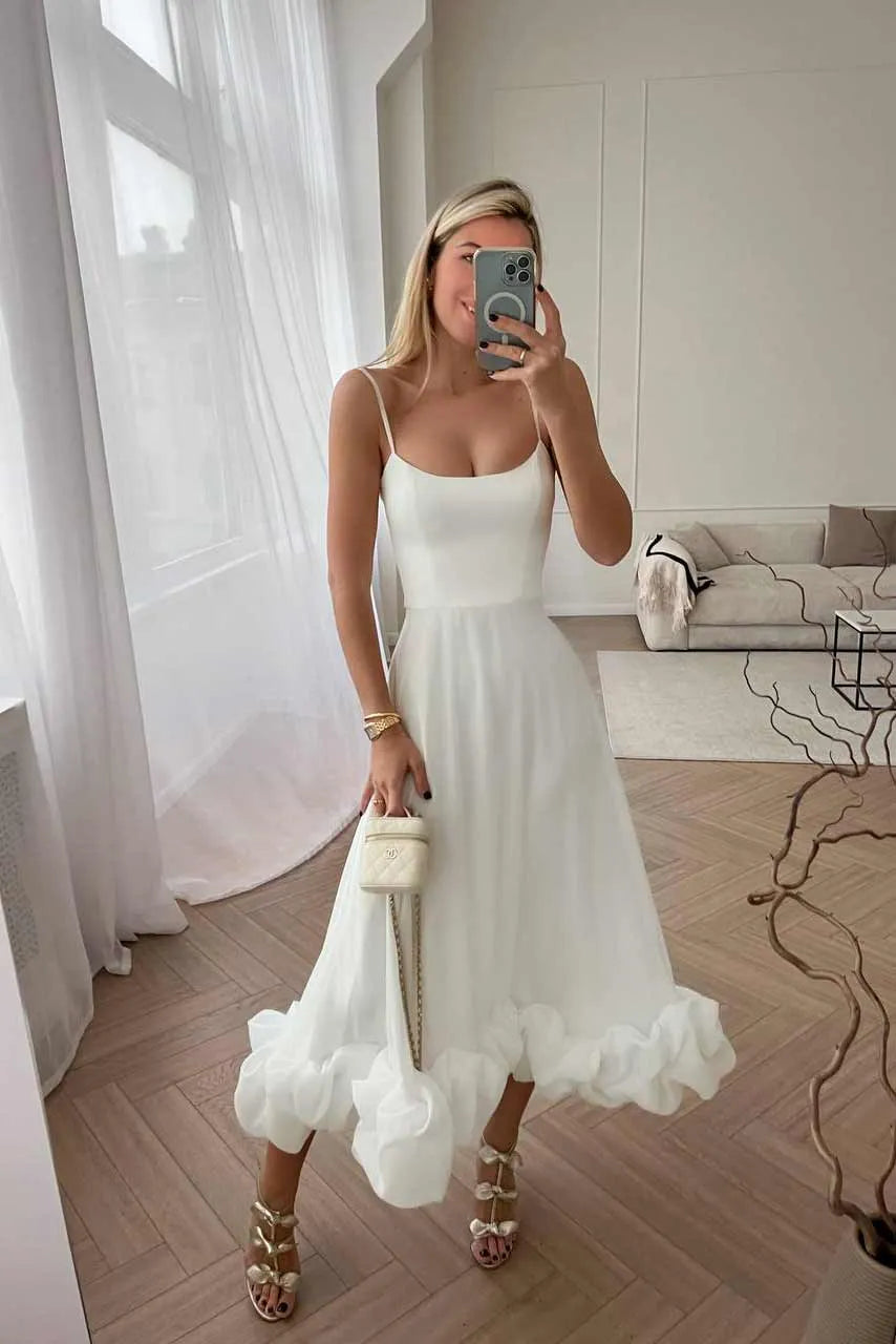 Robe Bustier à Volants en Bas de Corsage Drapé